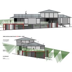 integrated watertanks support observation decks and balconies just above the treeline