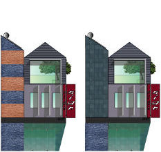 alternate east elevations for solar-powered concrete framed steel & stone clad offices
